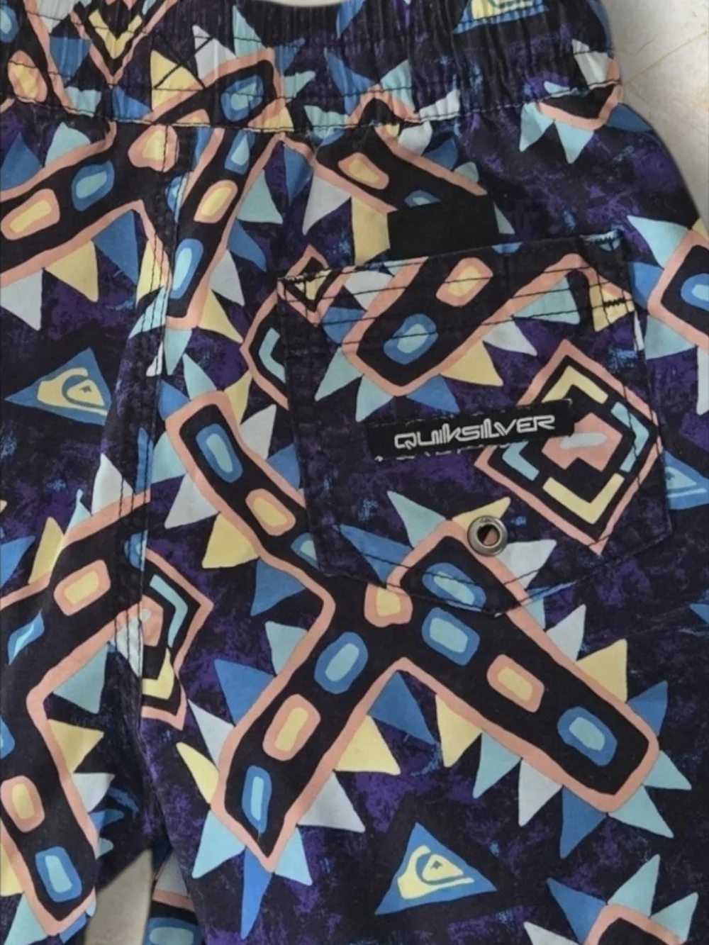Quiksilver Geometric Pattern Swim Trunks-Multicolor-4T EUC